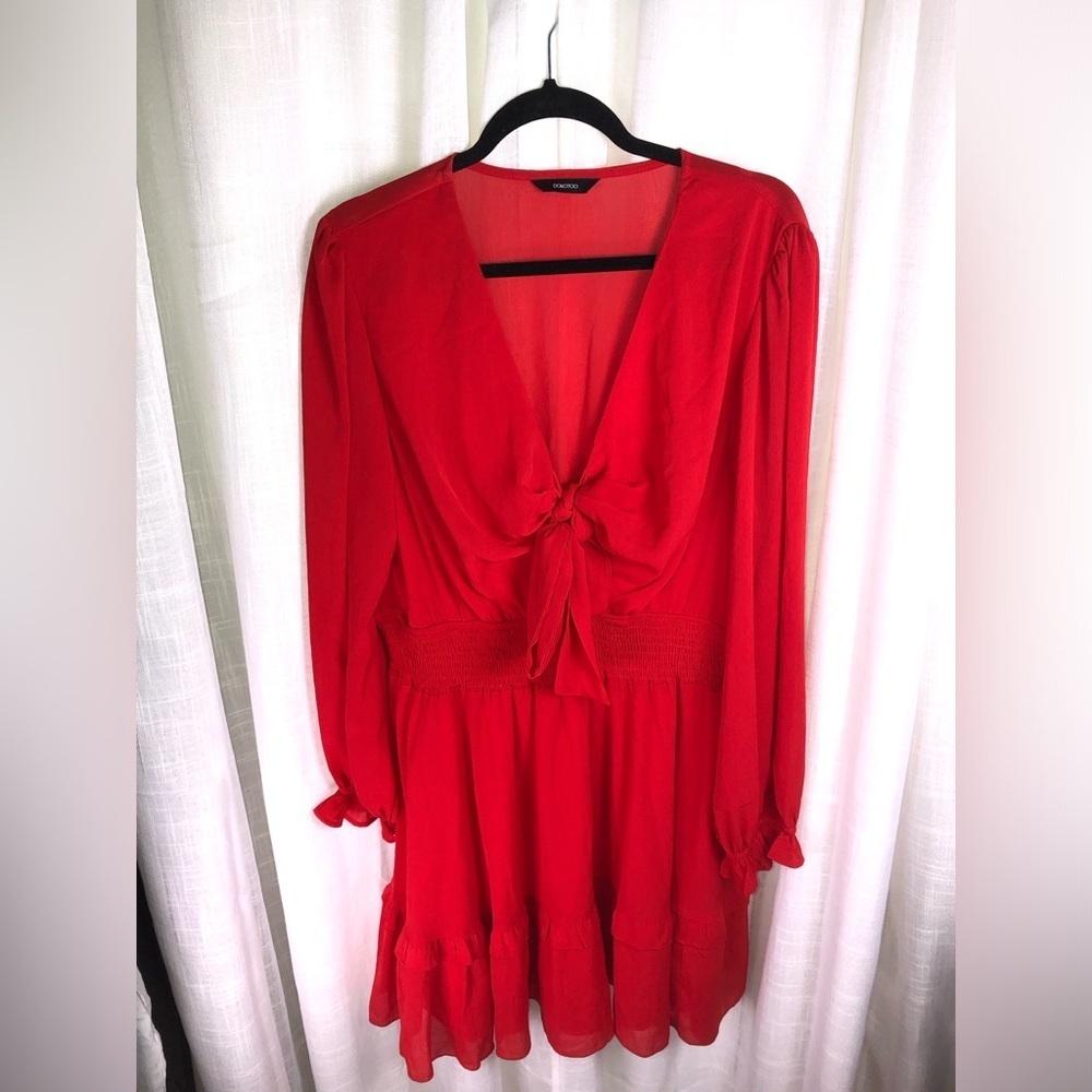 Chic Red Long Sleeve Dress - Picture 2 of 10